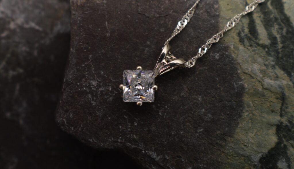 1 of 1 "Mayfair" 5mm Square-Cut Cubic Zirconia/ 925 Silver Pendant on 22 Inch Twisted Chain