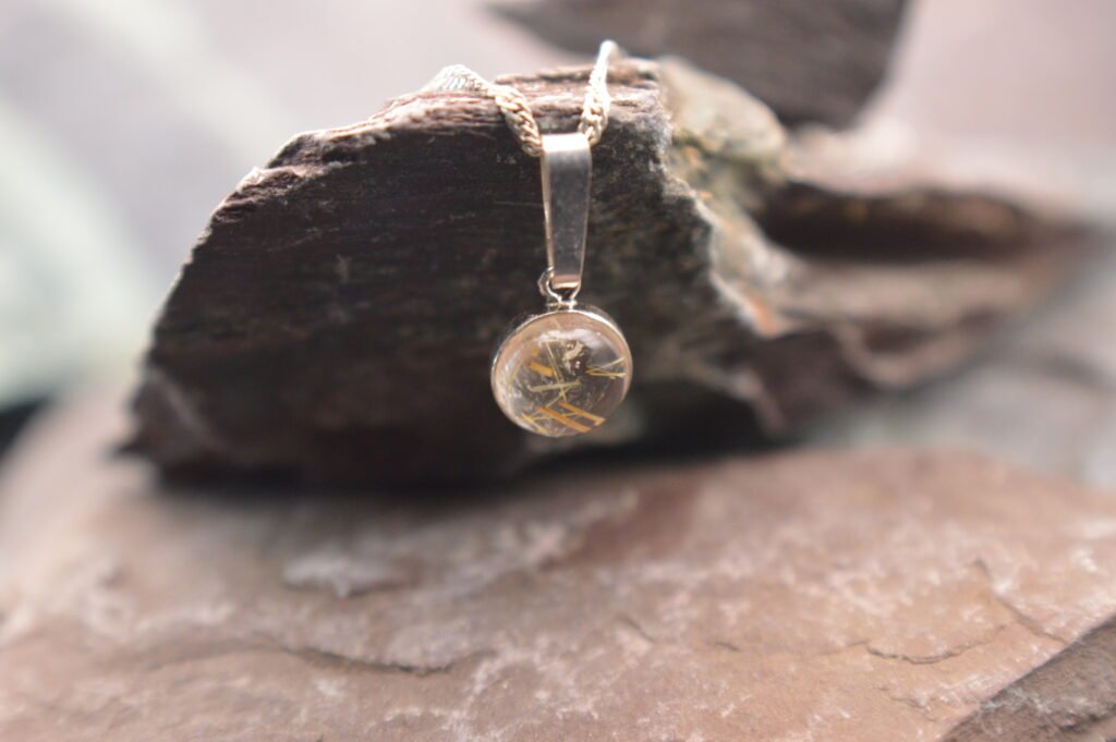 "Stripe" 6mm Rutilated Quartz Silver Pendant