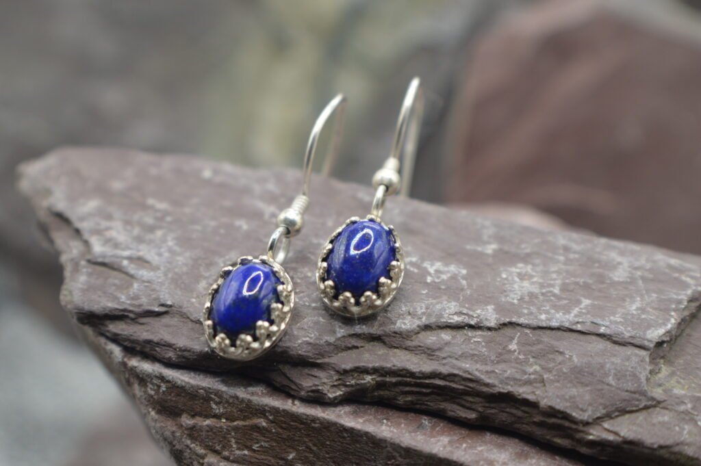 "Crown" 1 of 1 Lapis Lazuli Earrings in Sterling Silver (Non-Swinging)