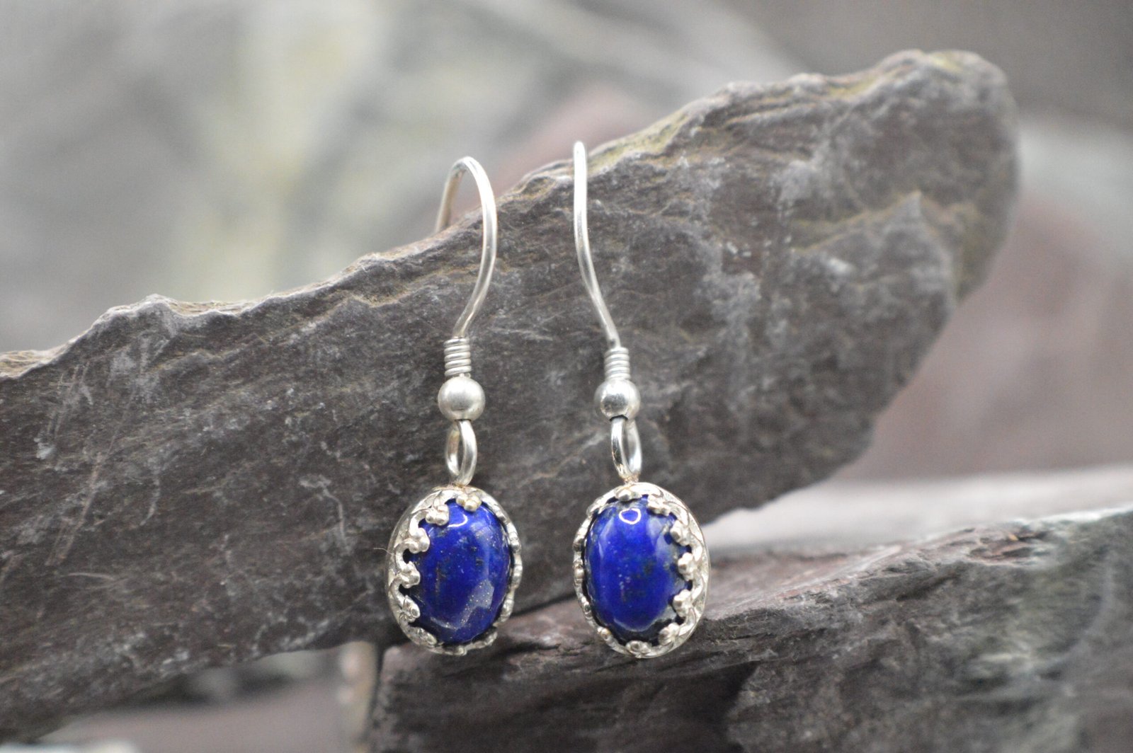 "Crown" 1 of 1 Lapis Lazuli Earrings in Sterling Silver (Non-Swinging) - Image 2