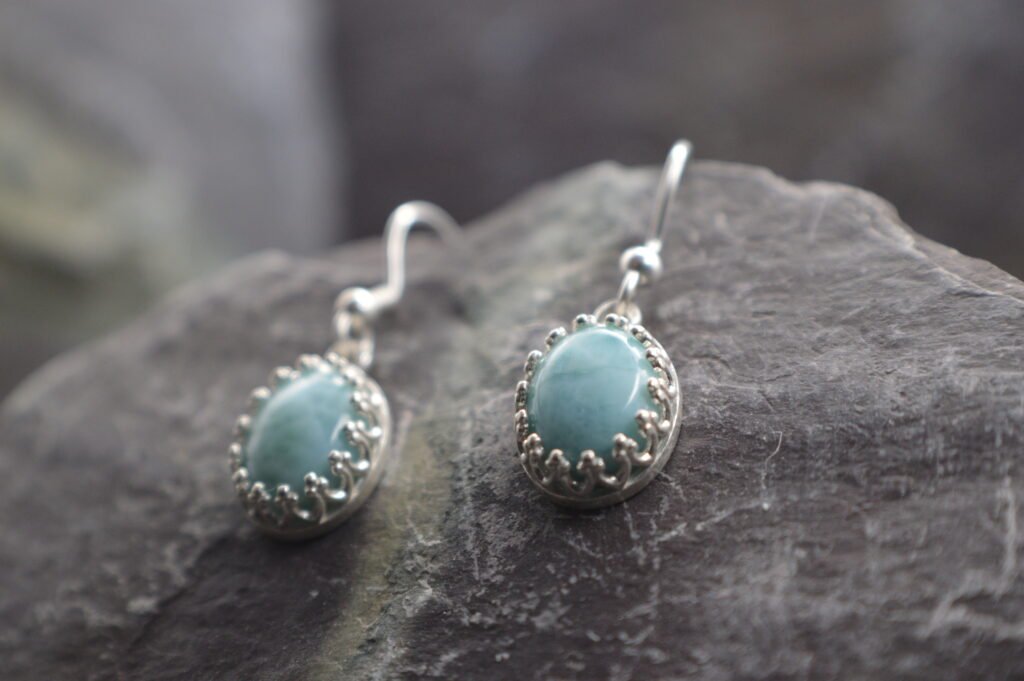 "Ocean" 12x10 Larimar/ Sterling Silver Earrings