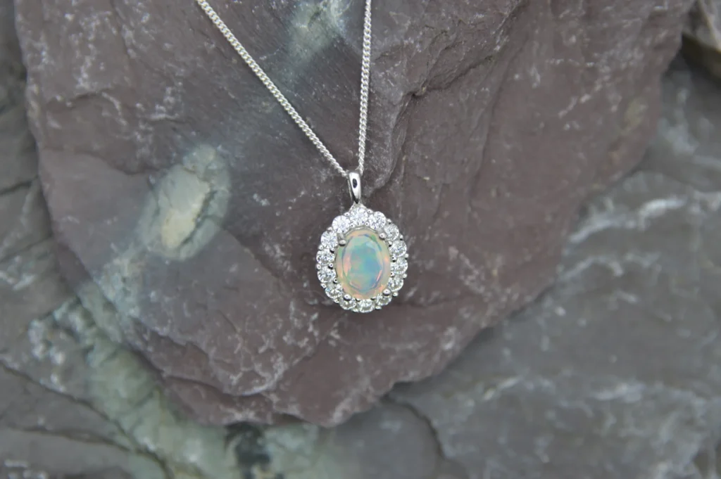"Blaze" 1 of 1 Opal/CZ pendant in 925 Sterling Silver