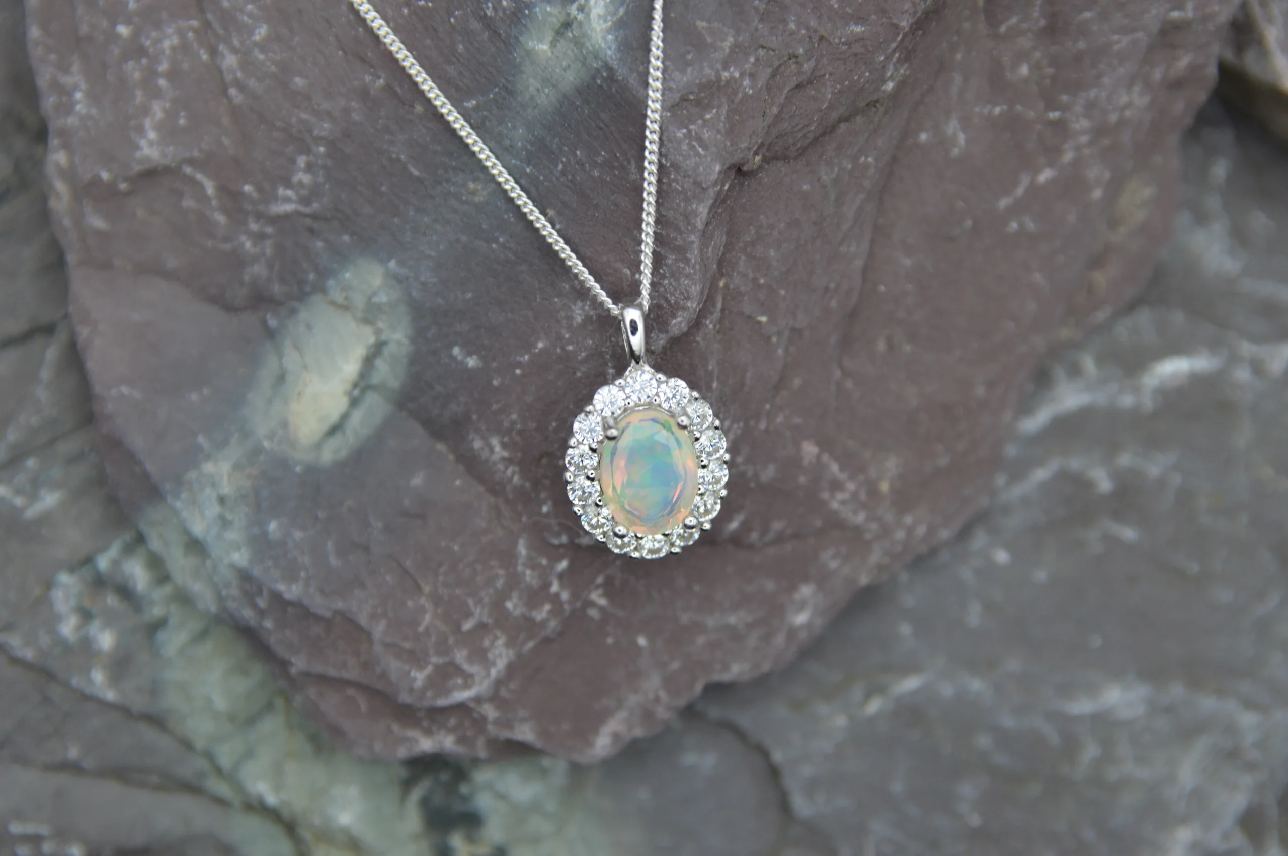 "Blaze" 1 of 1 Opal/CZ pendant in 925 Sterling Silver