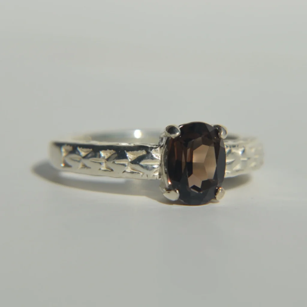 ‘Mocha’ Smokey quartz/ 925 Sterling Silver finger size UK O/ US 7
