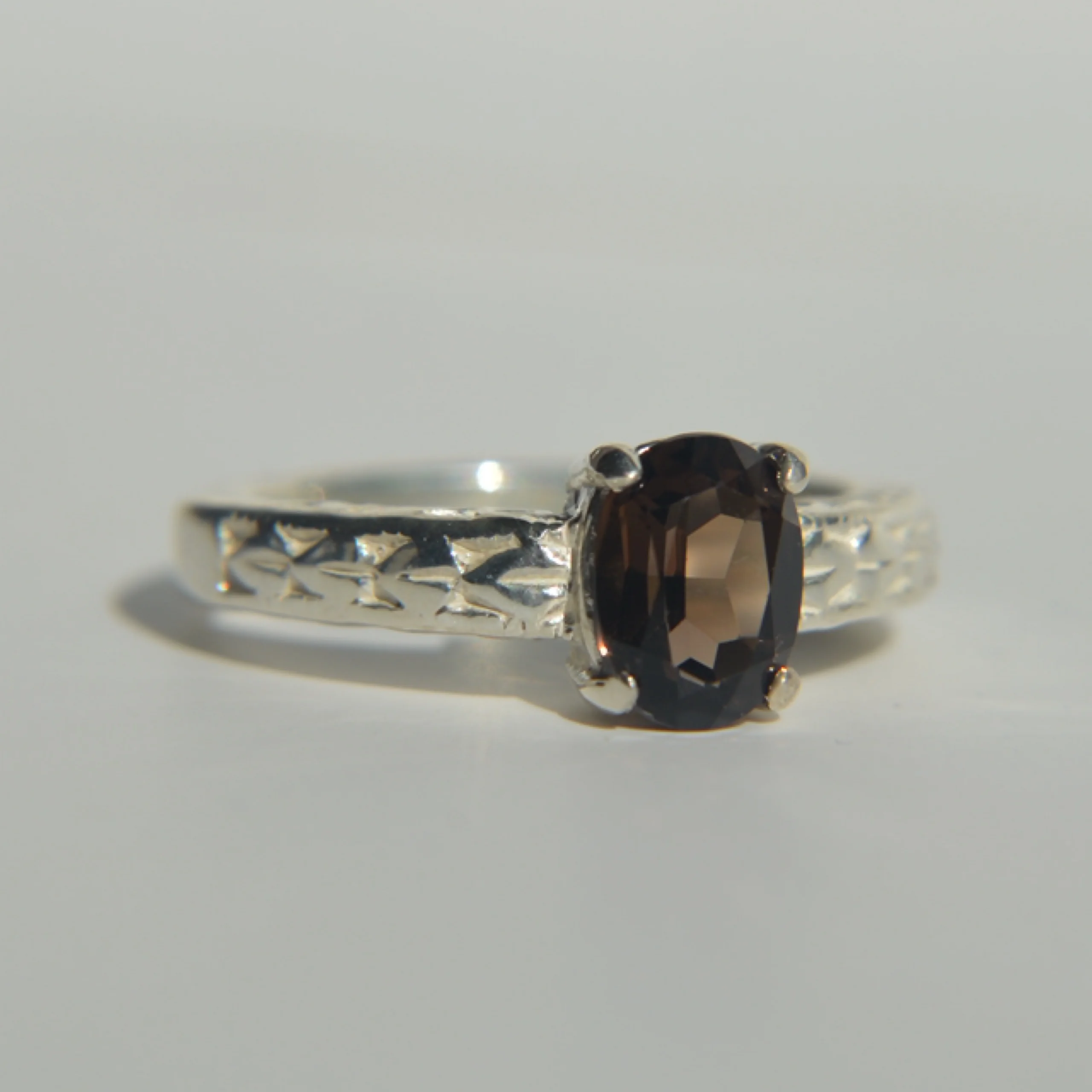 ‘Mocha’ Smokey quartz/ 925 Sterling Silver finger size UK O/ US 7