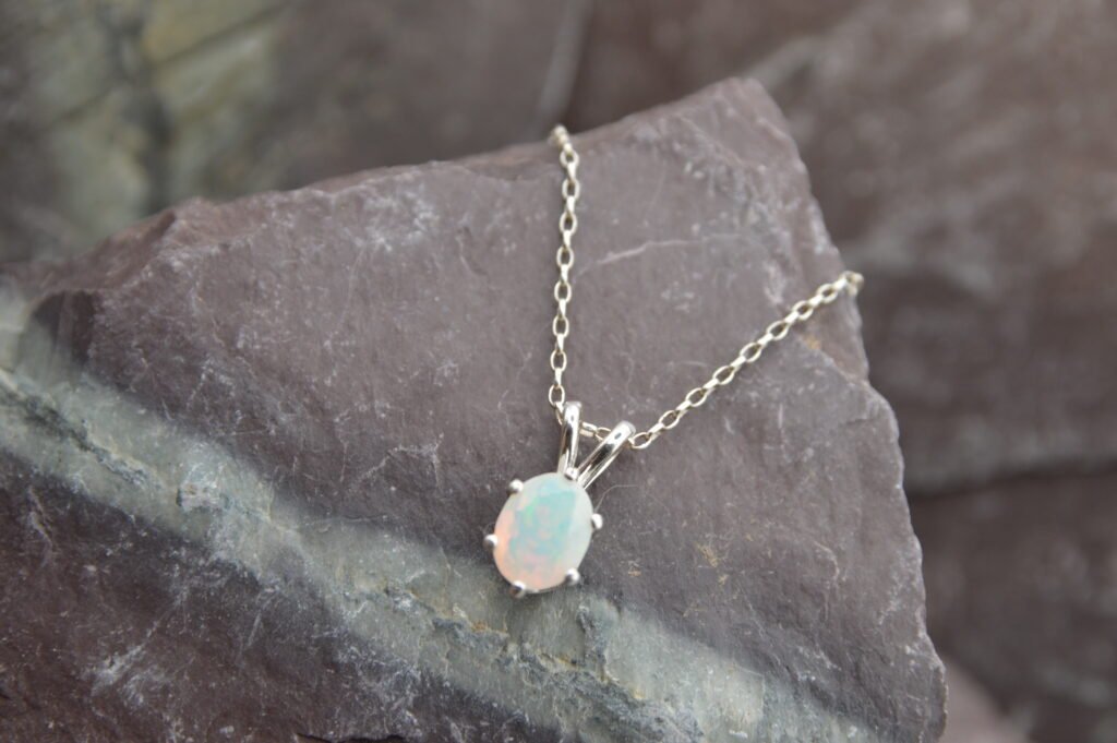 'Spectrum' faceted opal pendant - 925 Sterling Silver